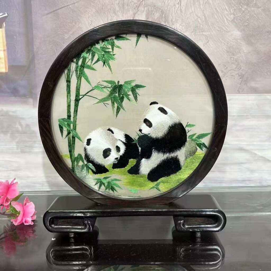 Panda embroidery display stand