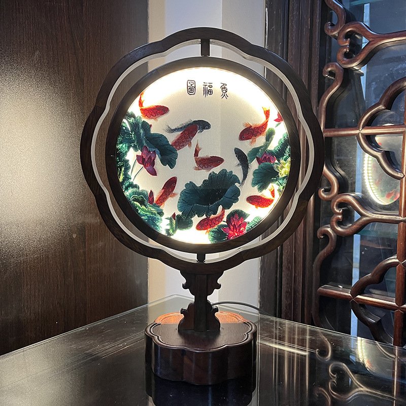 Plum blossom type handmade Suzhou embroidery lamp stand